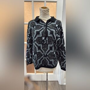 Vintage. Snap Black and Gray Geometric Zip-Up Sweater